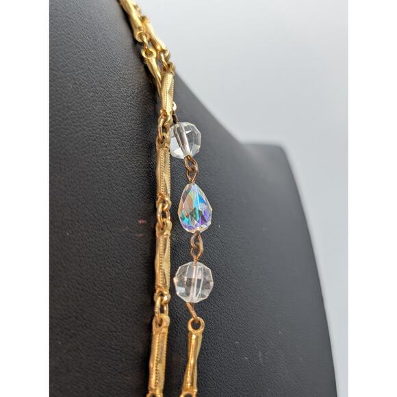 Vintage Glass Crystal Gold Tone Textured Chain Link 48" Long Strand Necklace - Picture 5 of 12